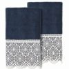 Bed & Bath * | Linum Home Textiles Turkish Cotton Arian 2-Piece Cream Lace Embellished Hand Towel Set