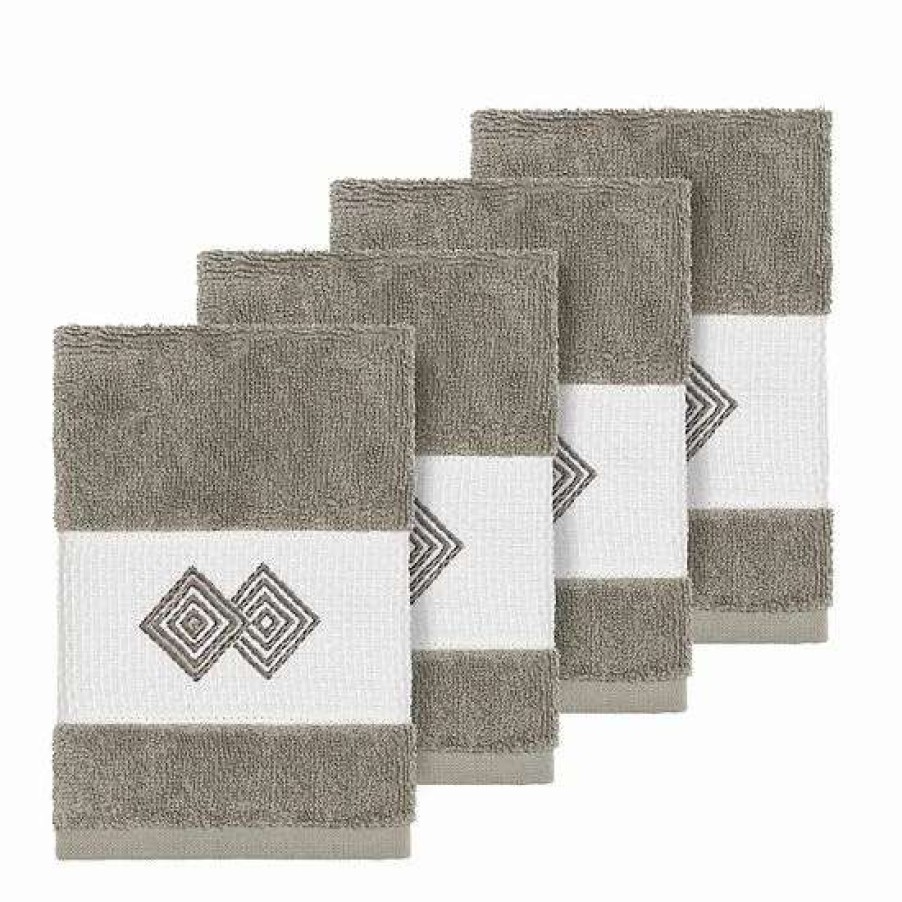 Bed & Bath * | Linum Home Textiles Turkish Cotton Noah Embellished Washcloth Set Tea Rose