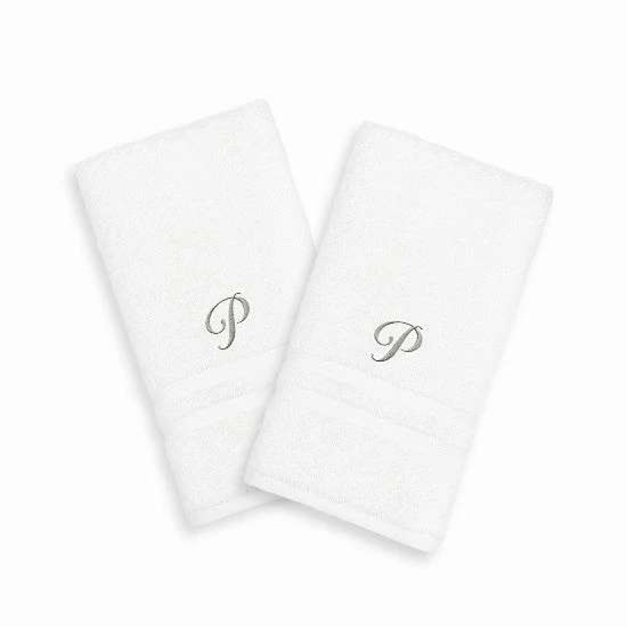 Bed & Bath * | Linum Home Textiles Silver-Tone Denzi Single Letter Script 2-Pack Monogram Hand Towel