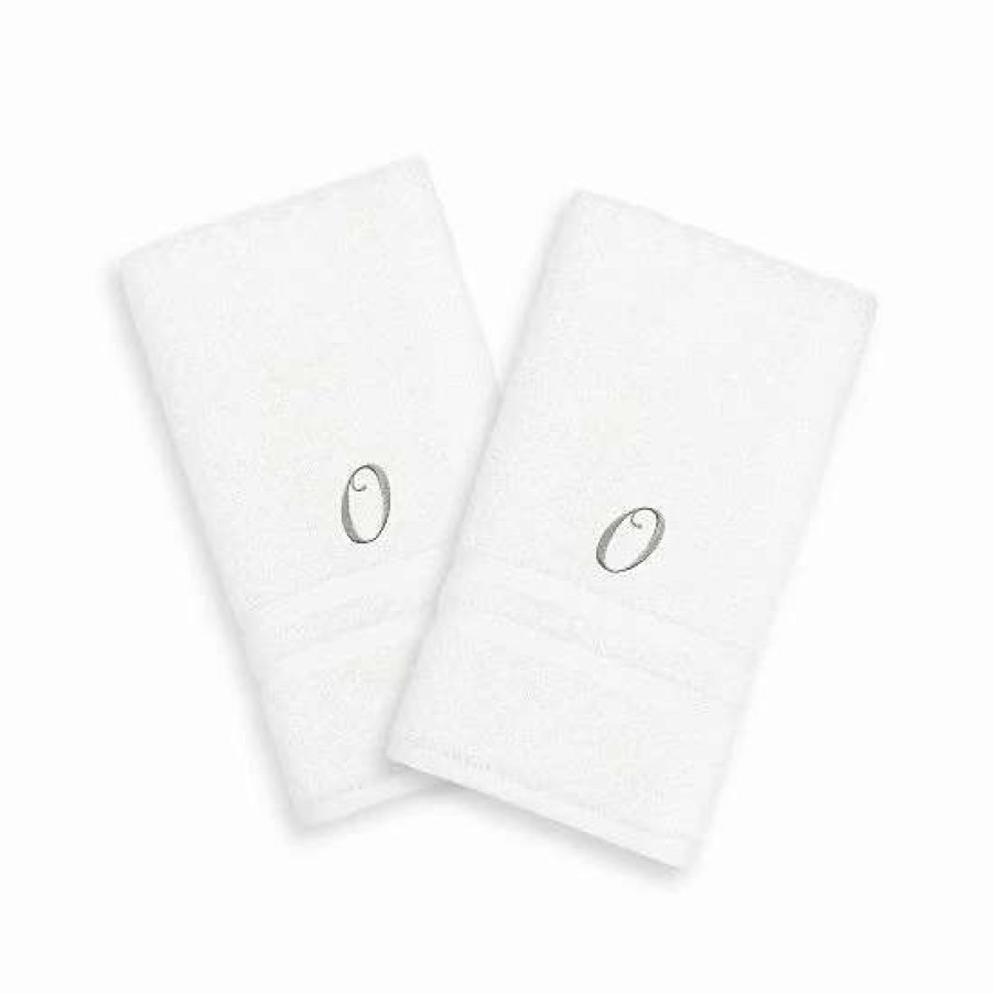 Bed & Bath * | Linum Home Textiles Silver-Tone Denzi Single Letter Script 2-Pack Monogram Hand Towel