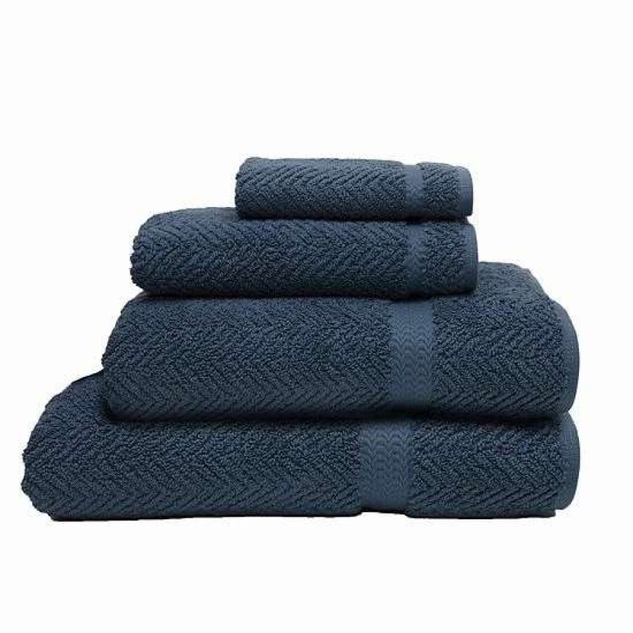 Bed & Bath * | Linum Home Textiles Herringbone 4-Piece Bath Towel Set Midnight Blue