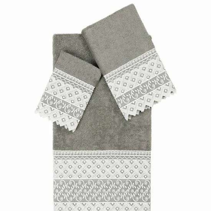 Bed & Bath * | Linum Home Textiles Turkish Cotton Aiden 3-Piece White Lace Embellished Towel Set