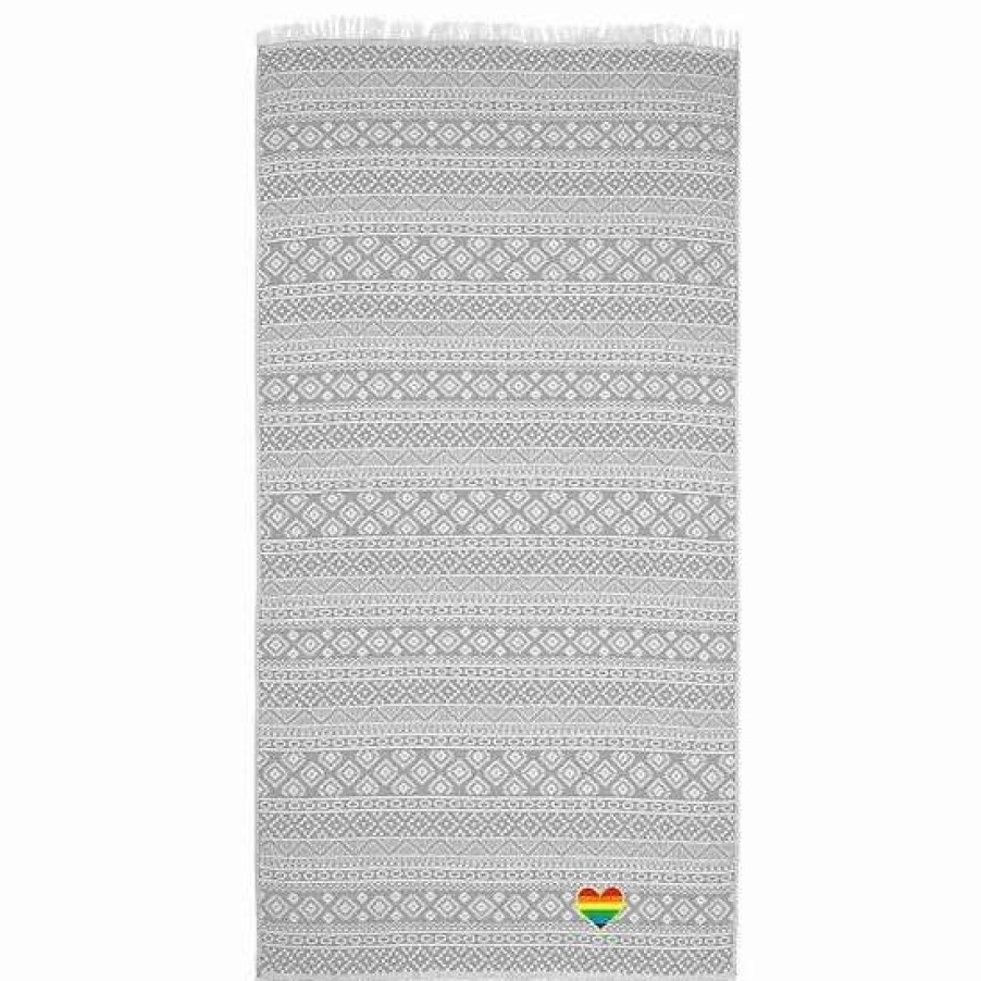 Bed & Bath * | Linum Home Textiles Turkish Cotton Sea Breeze Cheerful Rainbow Heart Pestemal Beach Grey