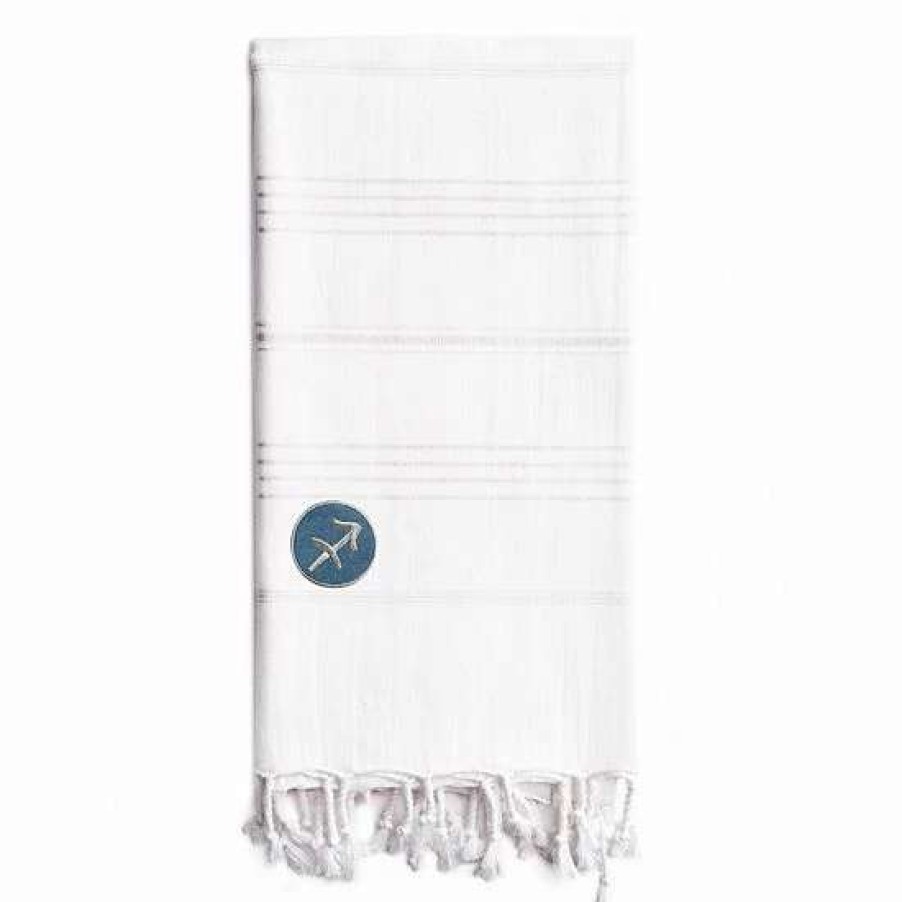 Bed & Bath * | Linum Home Textiles Turkish Cotton Summer Fun Horoscope Sagittarius Pestemal Beach Towel White Sagittarius