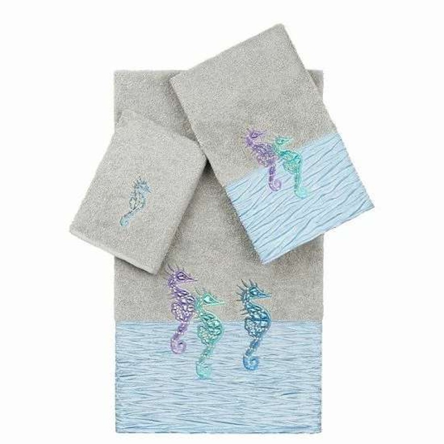 Bed & Bath * | Linum Home Textiles Turkish Cotton Sofia 3-Piece Embellished Towel Set Midnight Blue