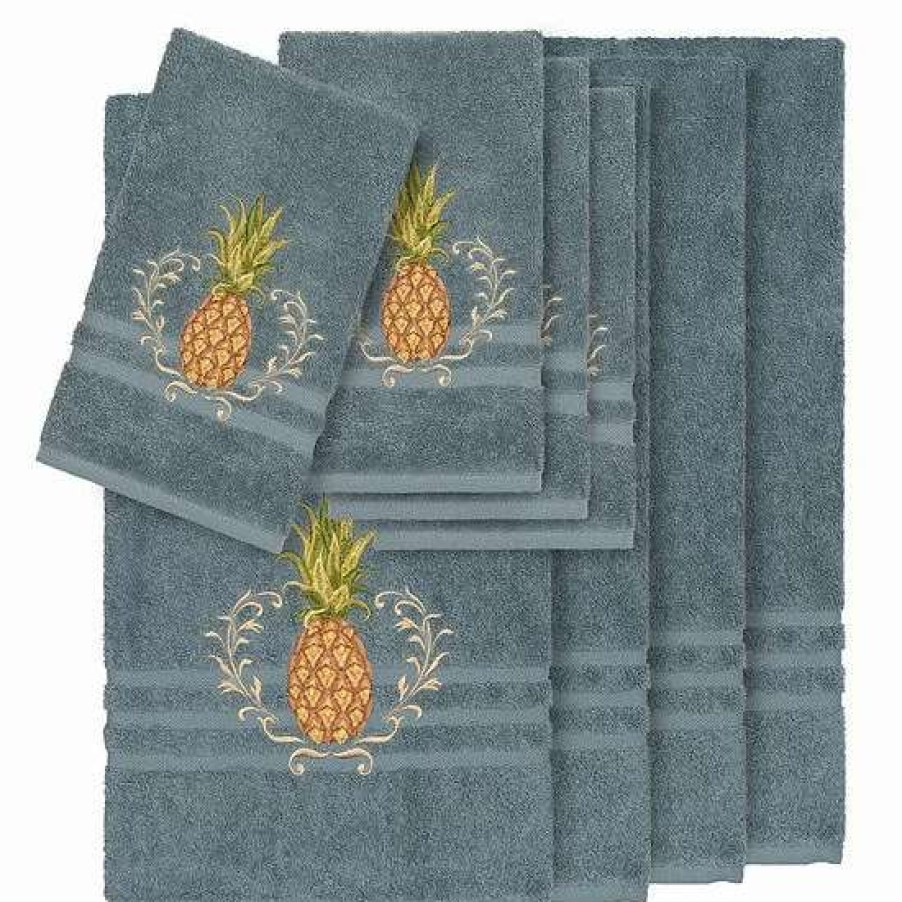 Bed & Bath * | Linum Home Textiles 8-Piece Turkish Cotton Welcome Embellished Towel Set Midnight Blue