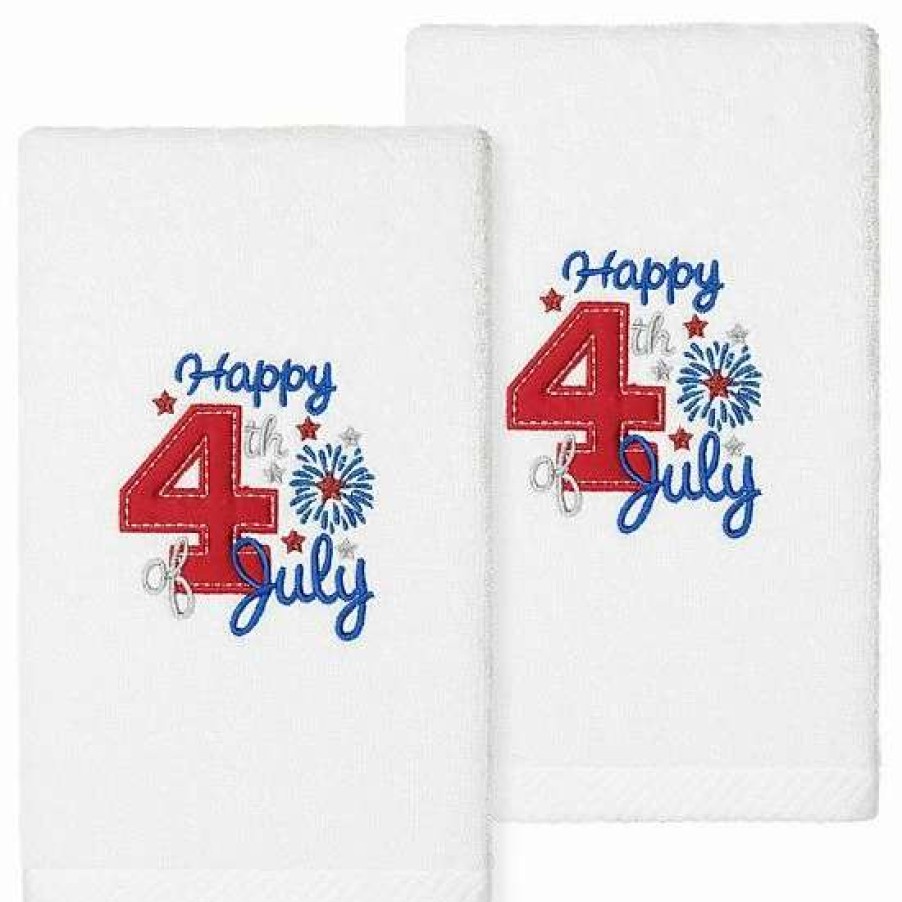 Bed & Bath * | Linum Home Textiles Turkish Cotton 4Th Of July Embroidered 2-Pack Hand Towel Set White