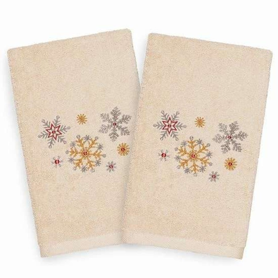 Bed & Bath * | Linum Home Textiles 2-Pack Christmas Snowfall Embroidered Hand Towel Set Sand