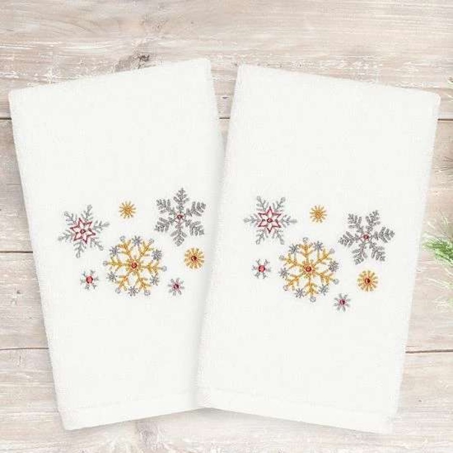 Bed & Bath * | Linum Home Textiles 2-Pack Christmas Snowfall Embroidered Hand Towel Set Sand