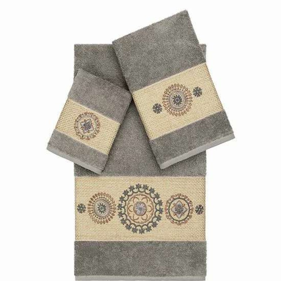 Bed & Bath * | Linum Home Textiles 3-Piece Turkish Cotton Isabelle Embellished Towel Set White