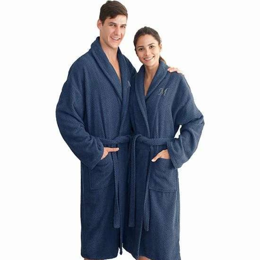 Clothing * | Linum Home Textiles Turkish Cotton Personalized Herringbone Weave Bathrobe