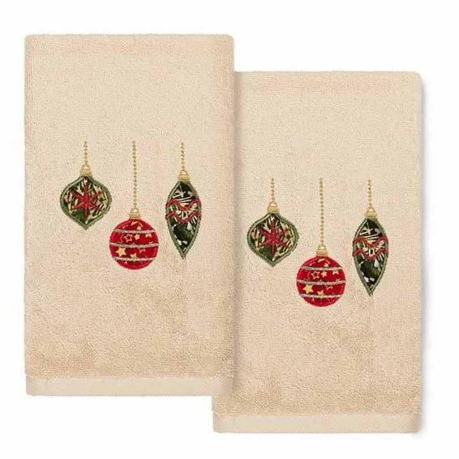 Bed & Bath * | Linum Home Textiles Christmas 2-Pack Ornaments Embroidered Luxury Turkish Cotton Hand Towels White