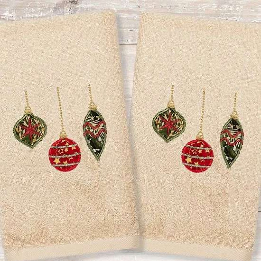 Bed & Bath * | Linum Home Textiles Christmas 2-Pack Ornaments Embroidered Luxury Turkish Cotton Hand Towels White