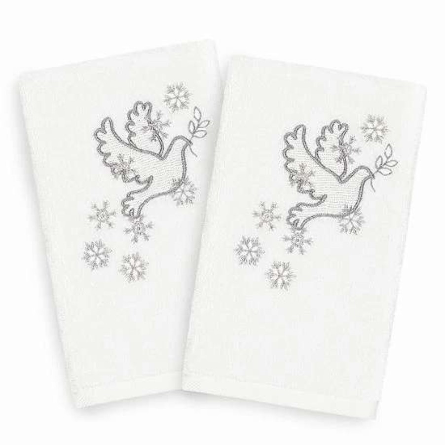 Bed & Bath * | Linum Home Textiles Christmas 2-Pack Dove Embroidered Luxury Turkish Cotton Hand Towels Sand