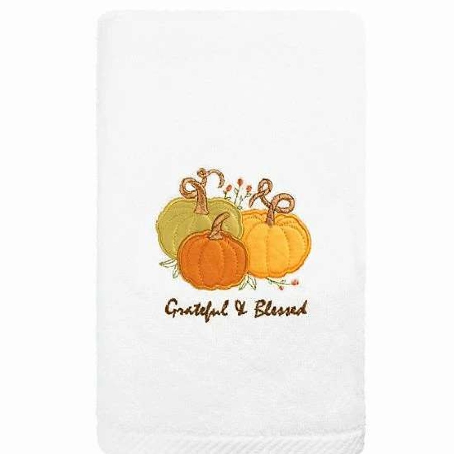 Bed & Bath * | Linum Home Textiles Grateful & Blessed Embroidered Luxury Turkish Cotton Hand Towel White