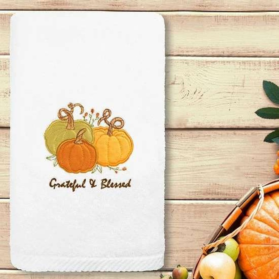 Bed & Bath * | Linum Home Textiles Grateful & Blessed Embroidered Luxury Turkish Cotton Hand Towel White