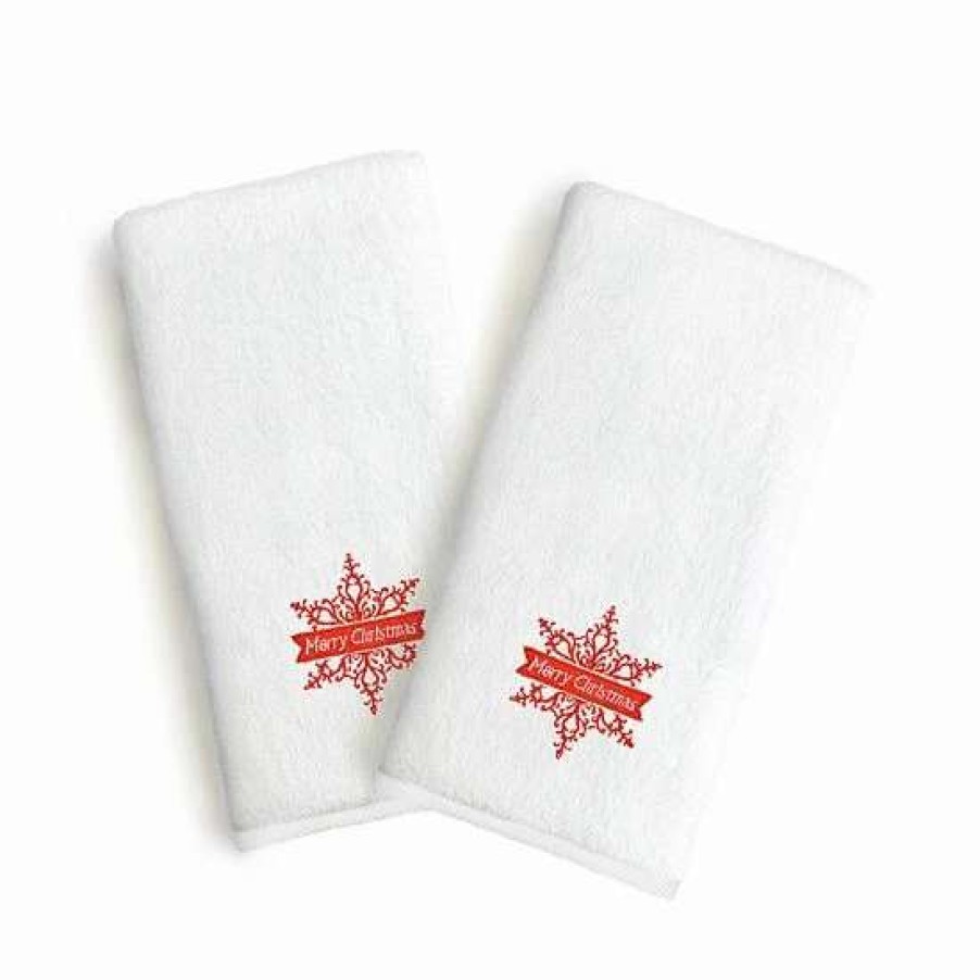 Bed & Bath * | Linum Home Textiles Snowflake Holiday Embroidered Luxury 2-Pack Hand Towels Merry Christmas