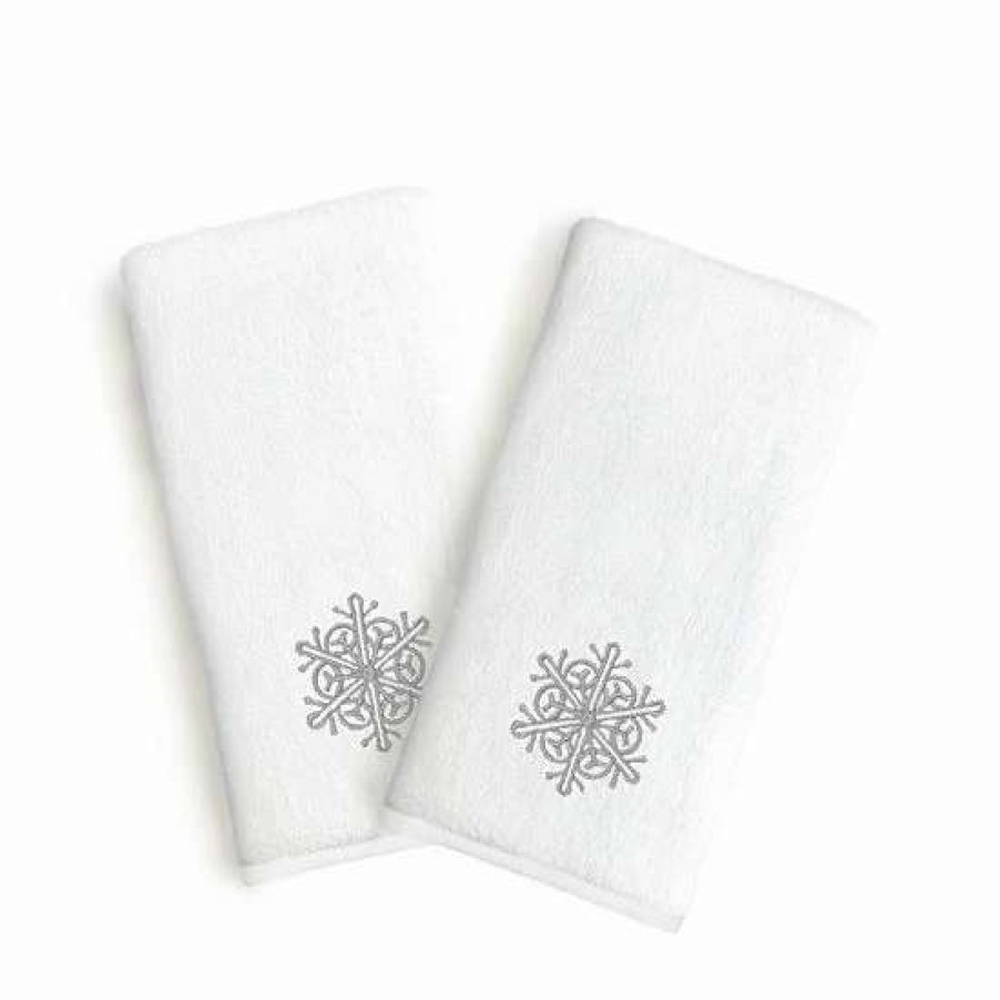 Bed & Bath * | Linum Home Textiles Snowflake Holiday Embroidered Luxury 2-Pack Hand Towels Merry Christmas