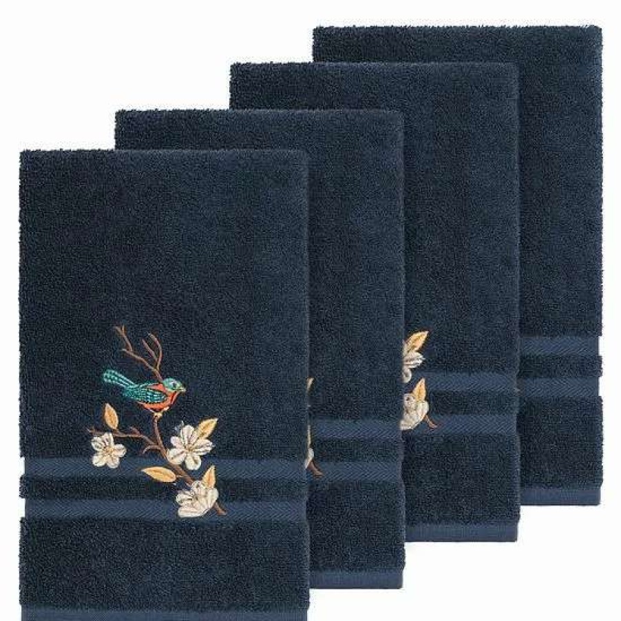 Bed & Bath * | Linum Home Textiles Turkish Cotton Spring Time Embellished Hand Towel Set Blue