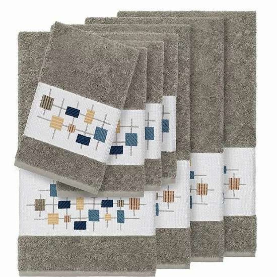 Bed & Bath * | Linum Home Textiles 8-Piece Turkish Cotton Khloe Embellished Towel Set Midnight Blue