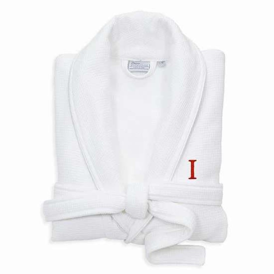 Clothing * | Linum Home Textiles Turkish Cotton Personalized Satin Piped Trim Waffle Terry White Bathrobe