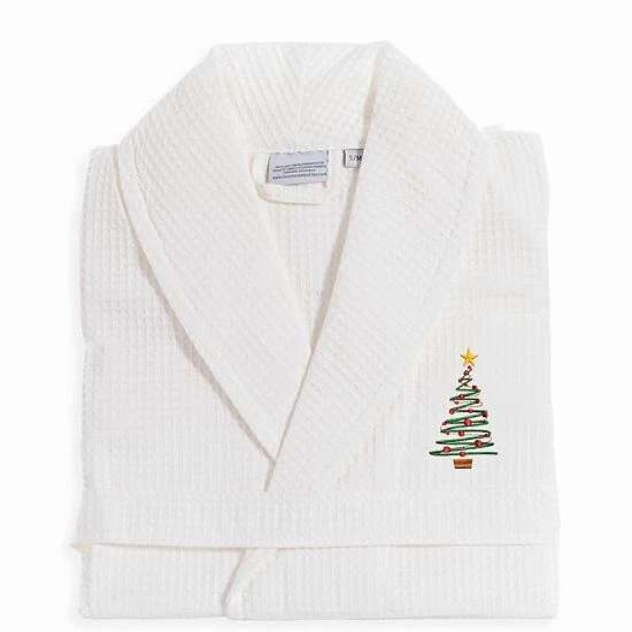 Clothing * | Linum Home Textiles Waffle Weave Embroidered Christmas Tree Bathrobe