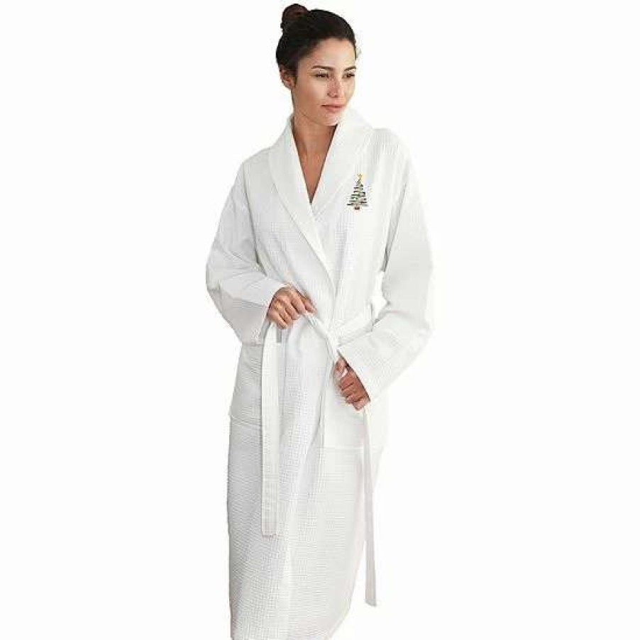 Clothing * | Linum Home Textiles Waffle Weave Embroidered Christmas Tree Bathrobe