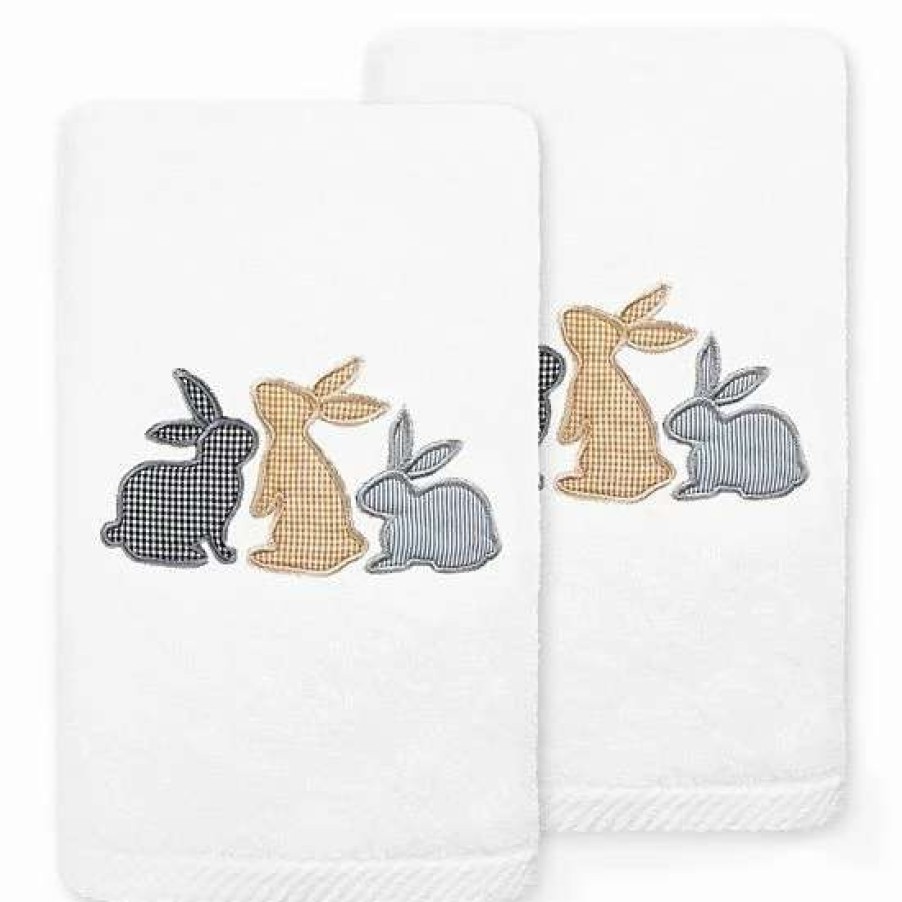 Bed & Bath * | Linum Home Textiles Bunny Row Embroidered Luxury Turkish Cotton 2-Pack Hand Towel Set Sand