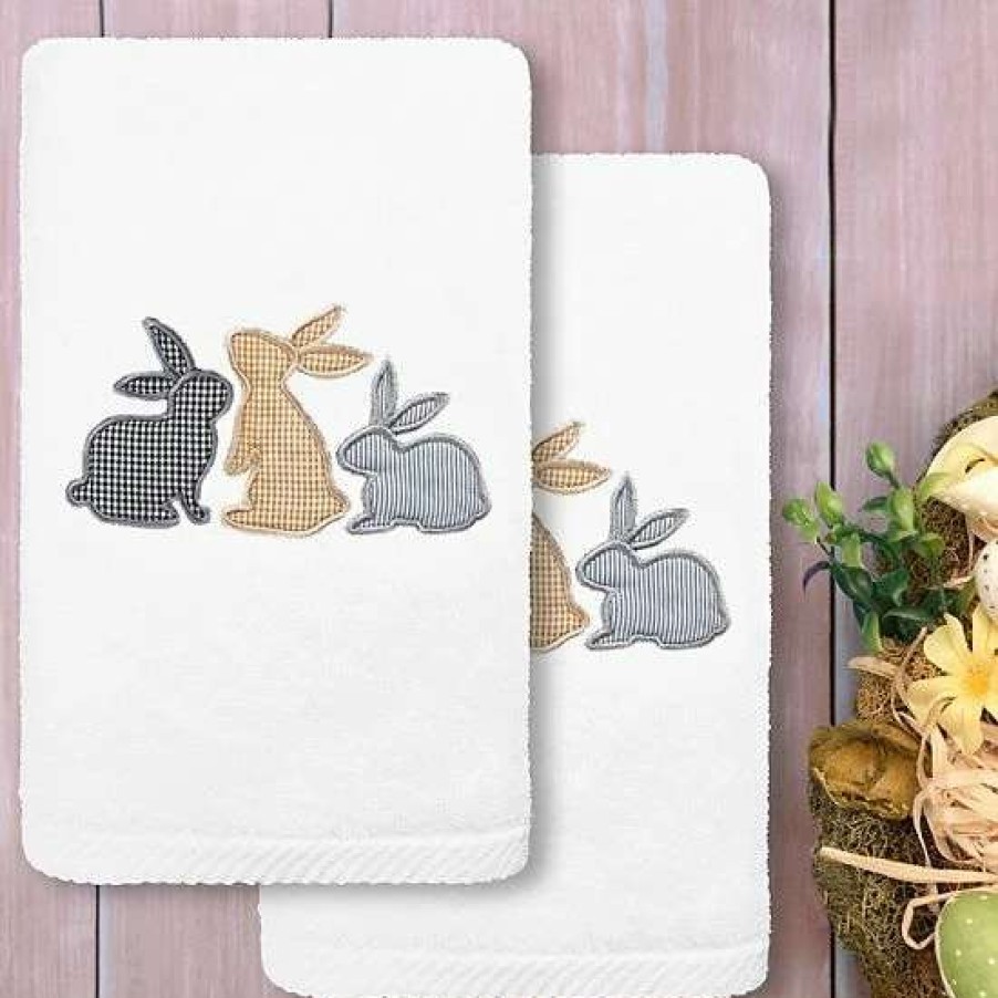 Bed & Bath * | Linum Home Textiles Bunny Row Embroidered Luxury Turkish Cotton 2-Pack Hand Towel Set Sand