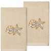 Bed & Bath * | Linum Home Textiles Turkish Cotton Beach Life Embroidered 2-Pack Hand Towel Set Sand