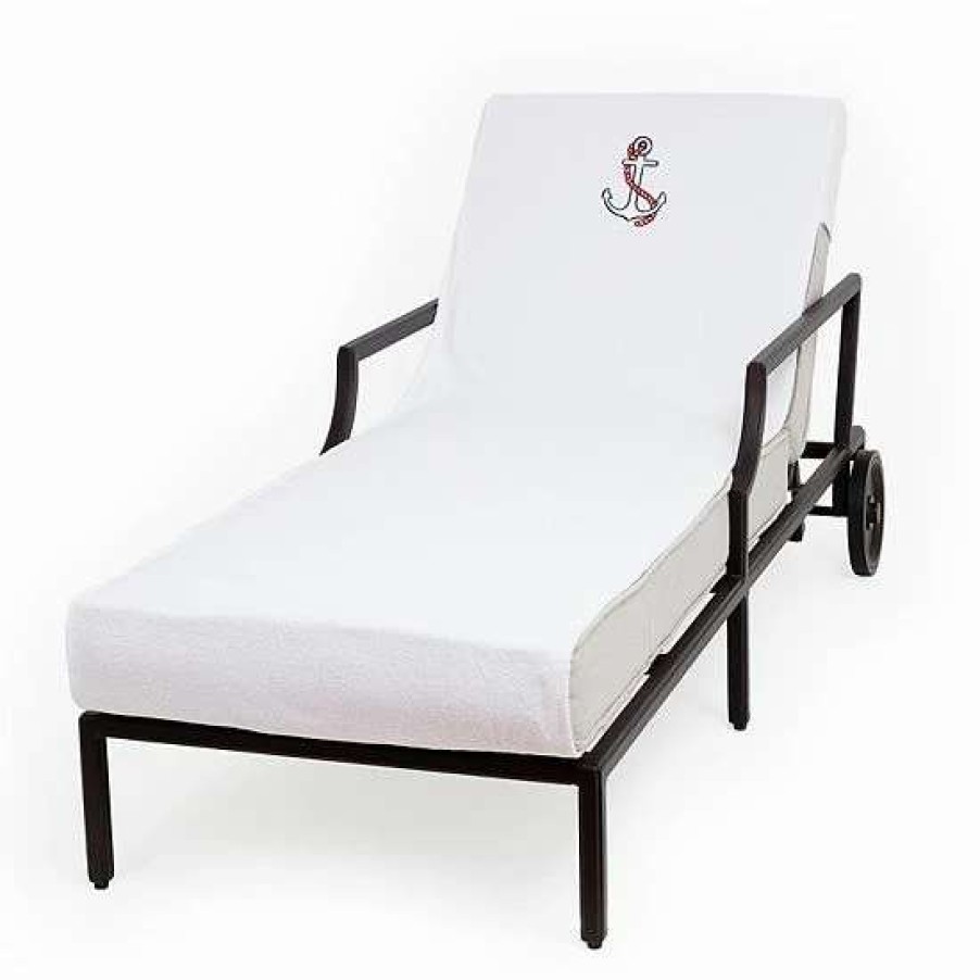 Bed & Bath * | Linum Home Textiles Turkish Cotton Anchor Embroidered Chaise Lounge Cover White