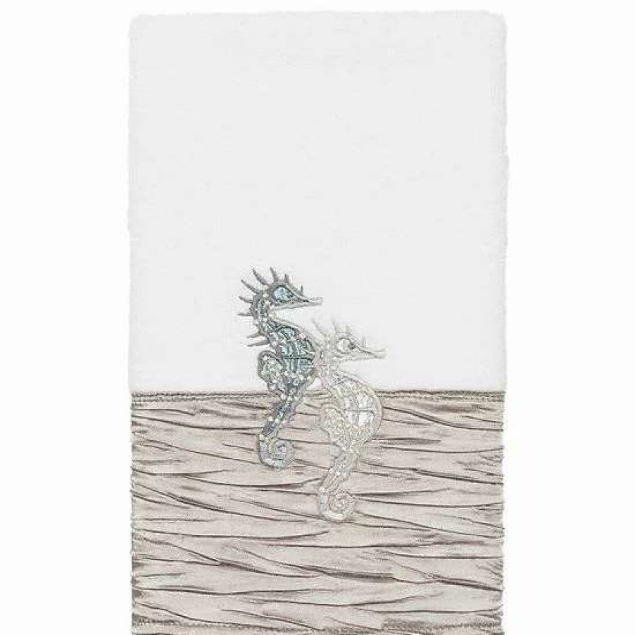 Bed & Bath * | Linum Home Textiles Turkish Cotton Sofia Embellished Hand Towel White Gray