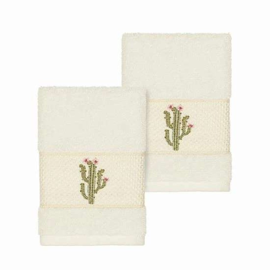 Bed & Bath * | Linum Home Textiles Turkish Cotton Mila Embellished Washcloth Set Tea Rose