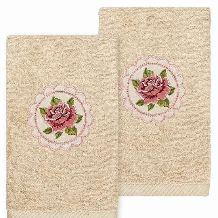 Bed & Bath * | Linum Home Textiles Rosalee Embroidered Luxury Turkish 2-Pack Cotton Hand Towels Set Sand