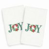 Bed & Bath * | Linum Home Textiles Christmas 2-Pack Joy Embroidered Luxury Turkish Cotton Hand Towels White