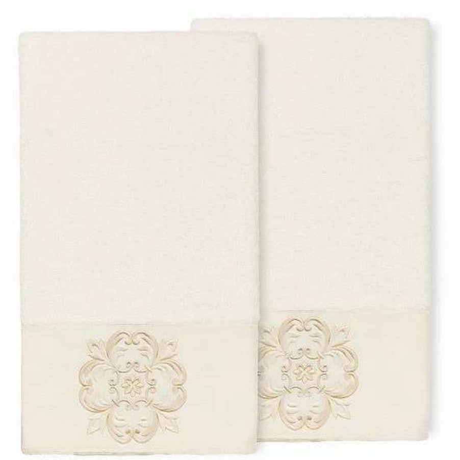 Bed & Bath * | Linum Home Textiles Turkish Cotton Alyssa 2-Pack Embellished Bath Towel Set Cream