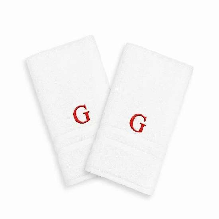 Bed & Bath * | Linum Home Textiles 2-Pack Red Monogram Hand Towel