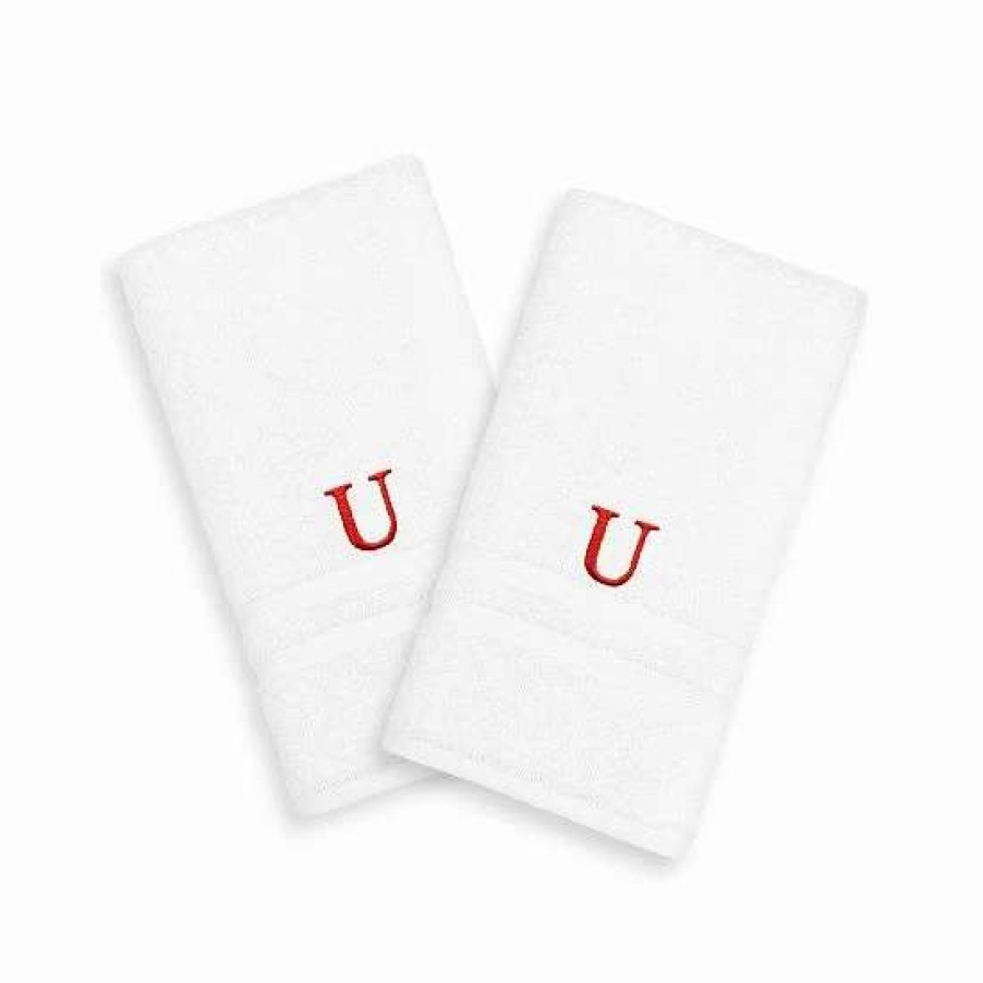 Bed & Bath * | Linum Home Textiles 2-Pack Red Monogram Hand Towel