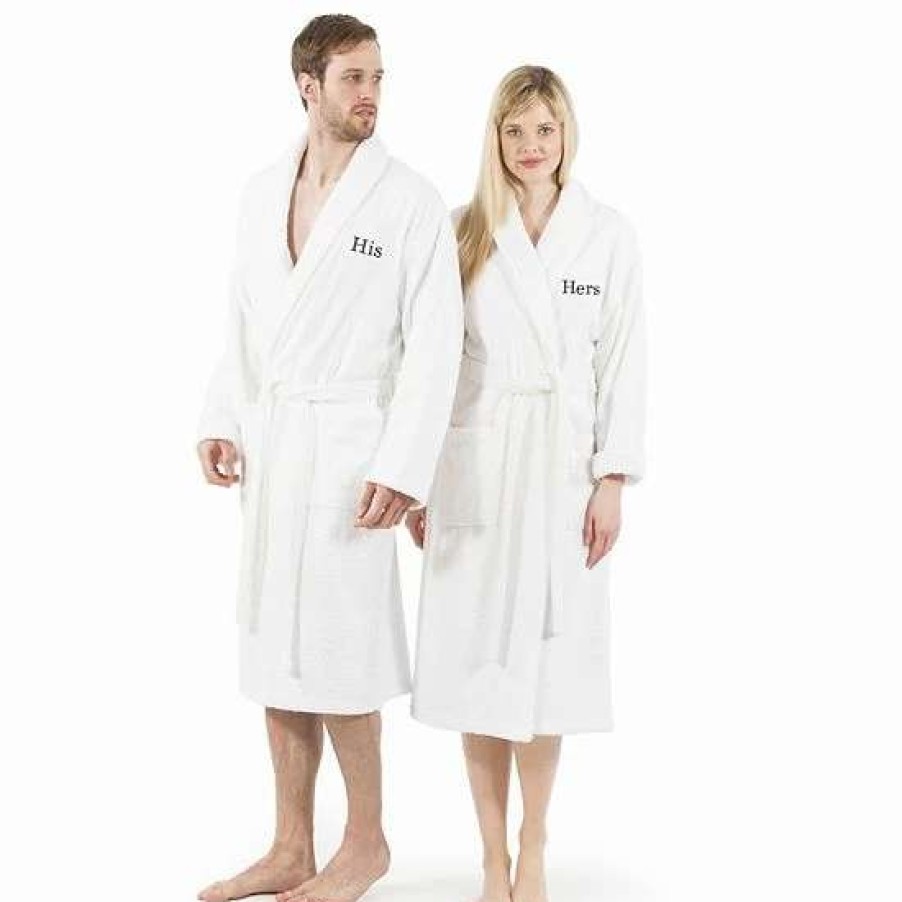 Clothing * | Women'S Linum Home Textiles Turkish Cotton Embroidered "Hers" Terry Bathrobe Gold