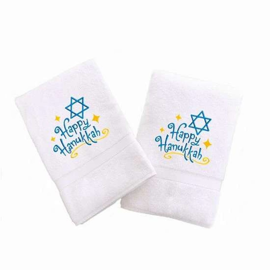 Bed & Bath * | Linum Home Textiles Holiday Border Embroidered 2-Pack Hand Towels Merry Christmas