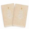 Bed & Bath * | Linum Home Textiles 2-Pack Christmas Scroll Tree Embroidered Hand Towel Set Sand