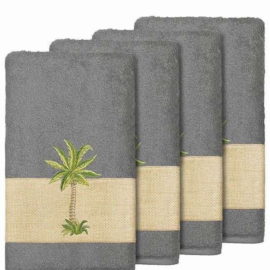 Bed & Bath * | Linum Home Textiles Colton Embellished Bath Towel Set Dark Gray