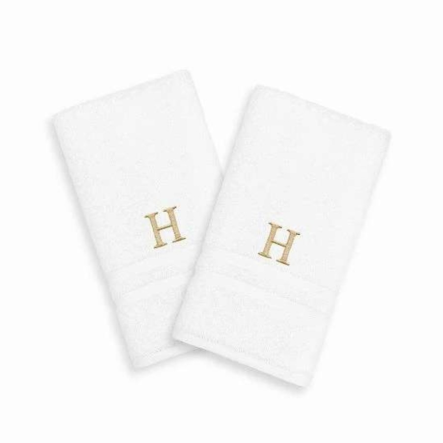 Bed & Bath * | Linum Home Textiles 2-Pack Gold-Tone Monogram Hand Towel