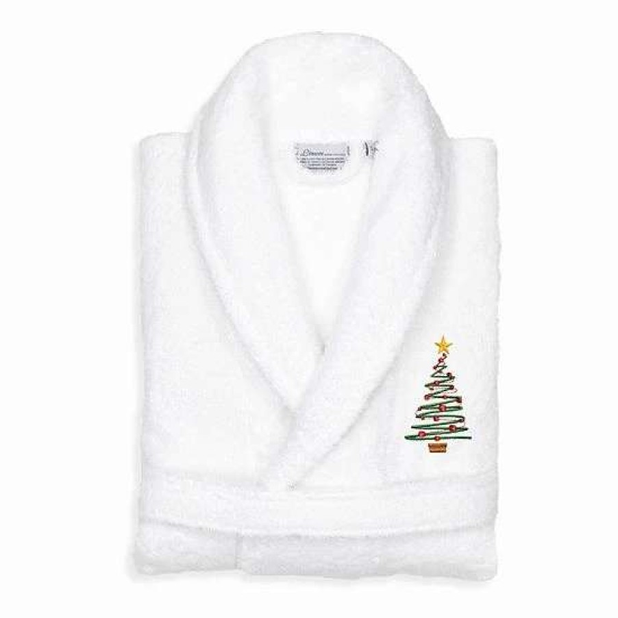 Clothing * | Linum Home Textiles Turkish Cotton Terry Embroidered Christmas Tree Bathrobe Pink