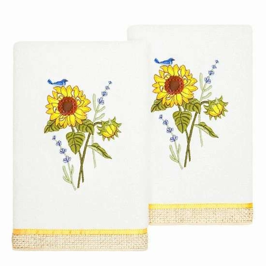 Bed & Bath * | Linum Home Textiles Turkish Cotton Girasol 2-Piece Embellished Hand Towel Set Cocoa