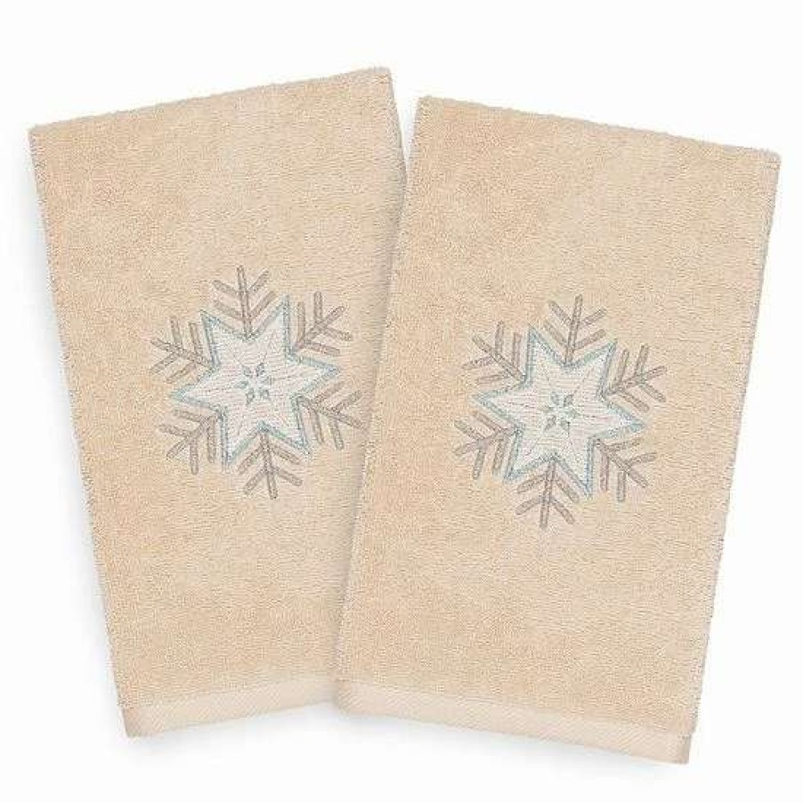 Bed & Bath * | Linum Home Textiles Christmas 2-Pack Crystal Embroidered Luxury Turkish Cotton Hand Towels Sand