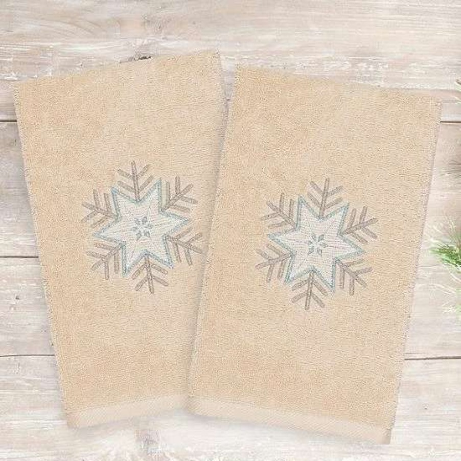 Bed & Bath * | Linum Home Textiles Christmas 2-Pack Crystal Embroidered Luxury Turkish Cotton Hand Towels Sand