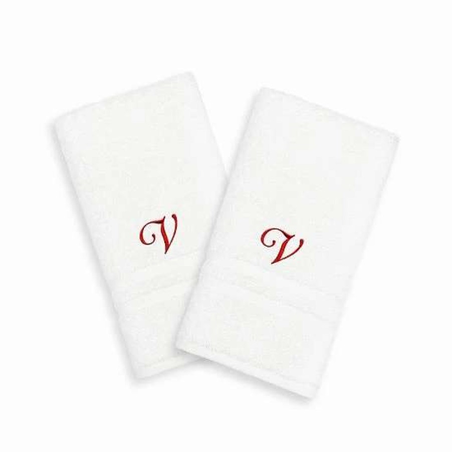 Bed & Bath * | Linum Home Textiles Red Script Denzi Single Letter 2-Pack Monogram Hand Towel