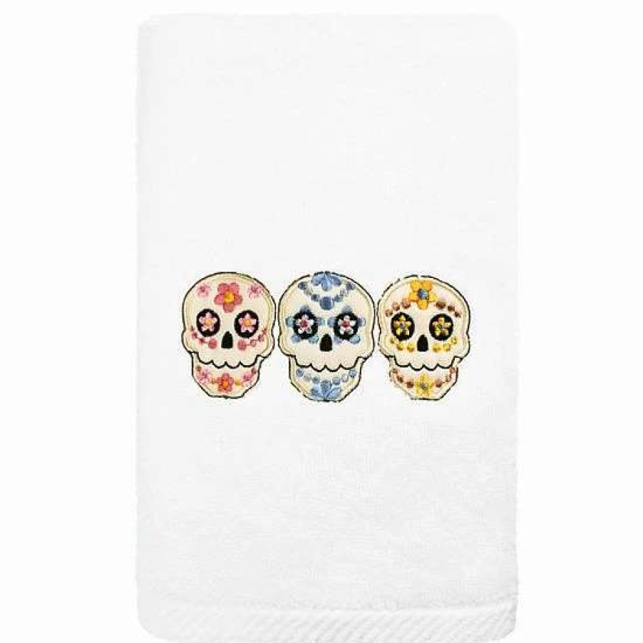 Bed & Bath * | Linum Home Textiles Skulls Embroidered Luxury Turkish Cotton Hand Towel White