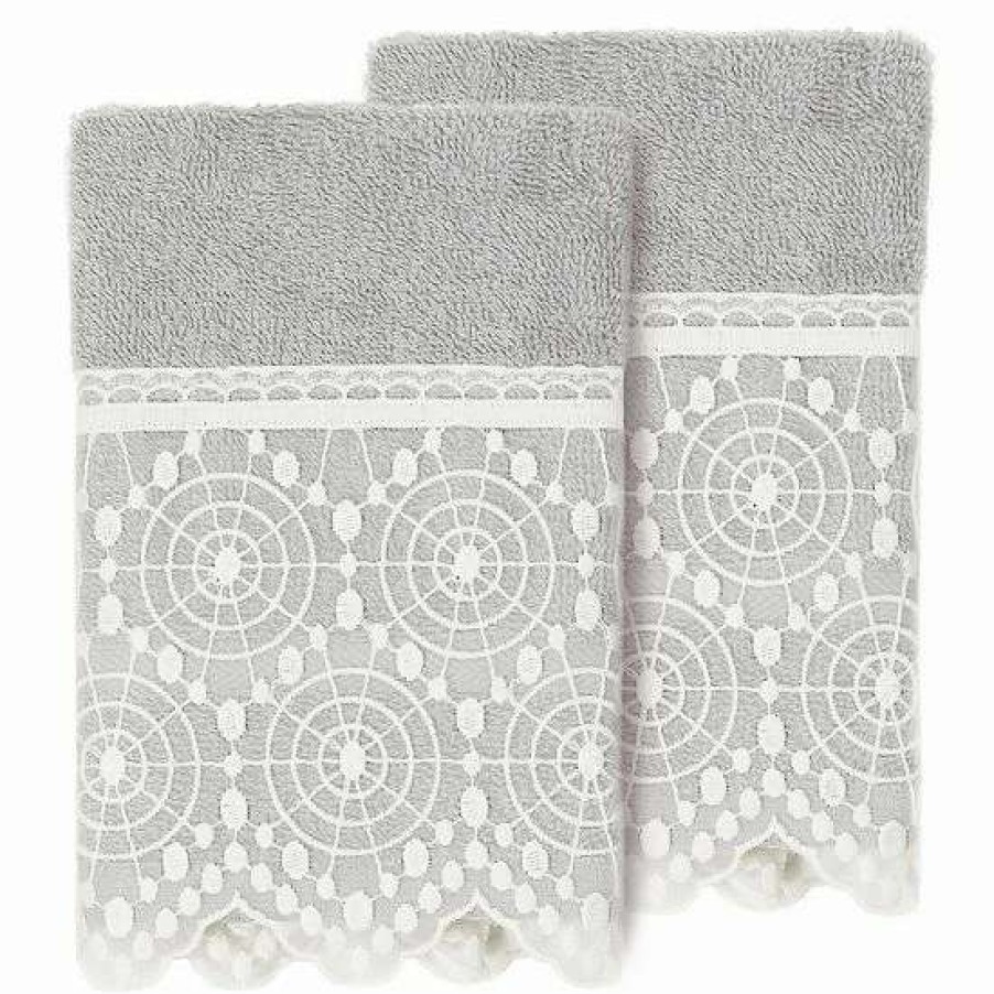 Bed & Bath * | Linum Home Textiles Turkish Cotton Arian 2-Piece Cream Lace Embellished Washcloth Set